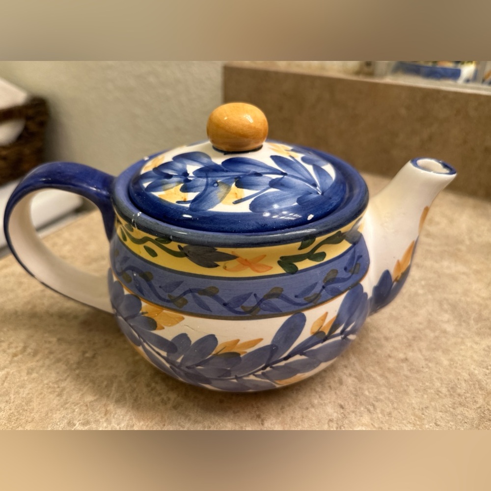Bloom-Rite Ceramic Blue & Gold Teapot - Picture 3 of 11